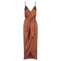 LUXE TIE FRONT COCKTAIL DRESS - MOCHA