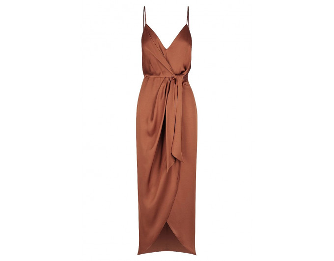 LUXE TIE FRONT COCKTAIL DRESS - MOCHA